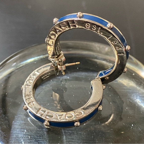 Coach Silver and Blue Hoop Earrings - Picture 9 of 9